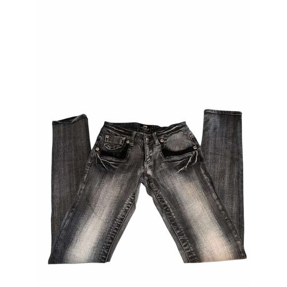 Akademiks Y2K Jeans  Size 27 Gray Distressed Embroidered Pocket Streetwear - Picture 1 of 3